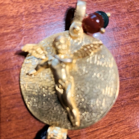 Black rope & gold tone real silver bracelet with beautiful baby cupid figurine - Picture 11 of 12